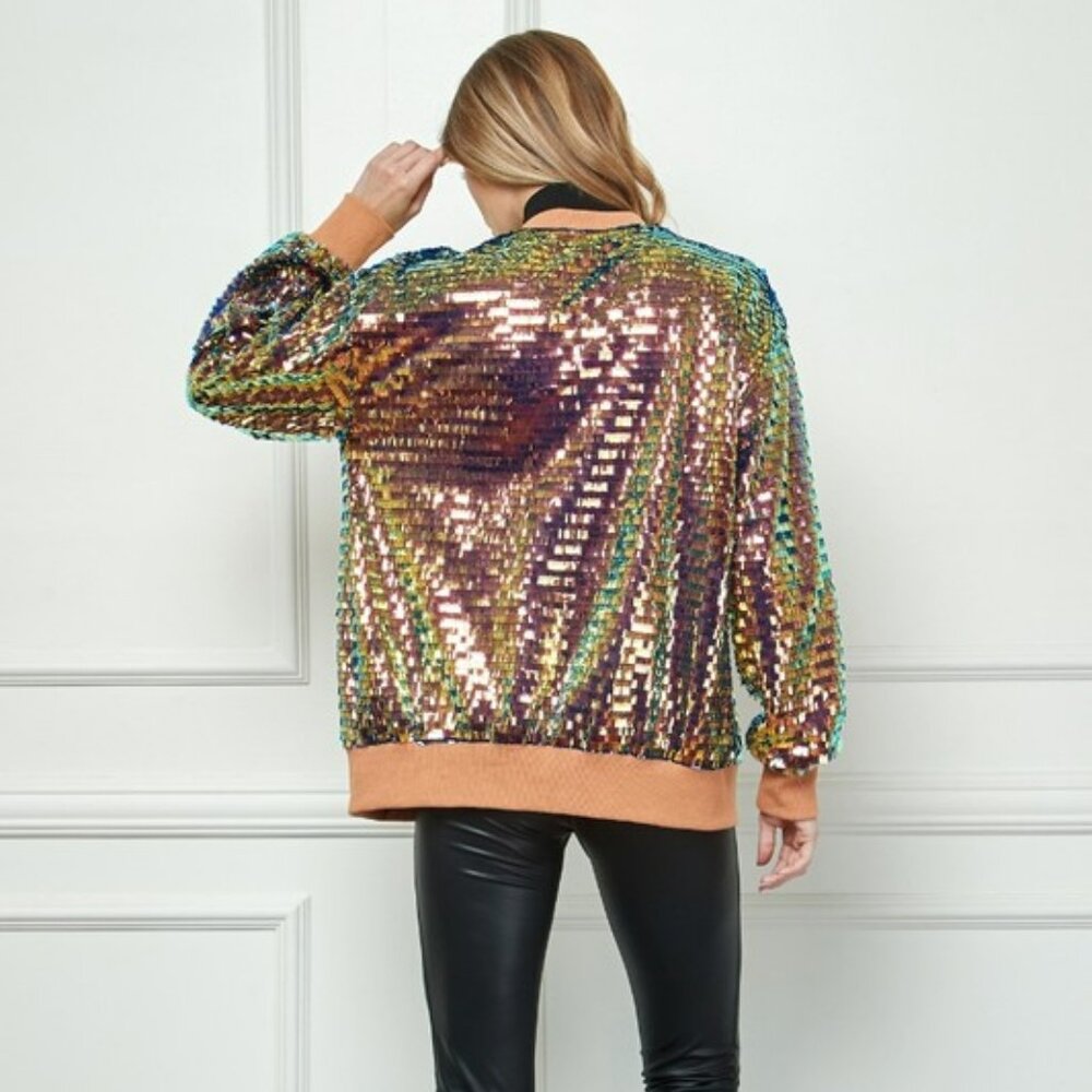 Sequin Bomber Jacket - Multicolor - Picture 3 of 9